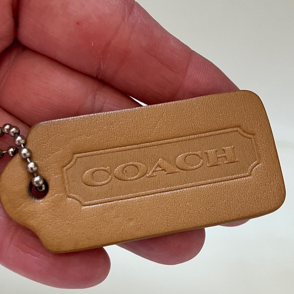 Coach Hang tag key fob key chain leather ball chain Y2K dark mustard - Picture 3 of 6